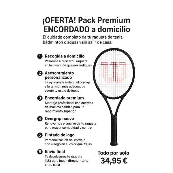 RECOGIDA A DOMICILIO/ENCORDADO PREMIUM/OVERGRIP/PINTAR LOGO/ENVIO FINAL